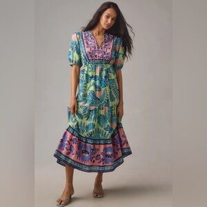 New FARM Rio x Anthropologie Short-Sleeve Tiered Midi Dress